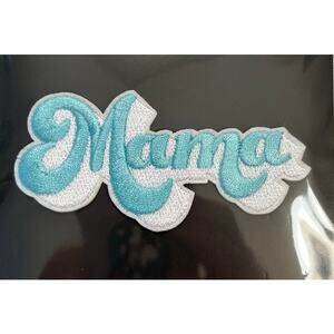 Embroidered Mama Patch Blue White Retro Iron On Permanent Or Temporary NWT